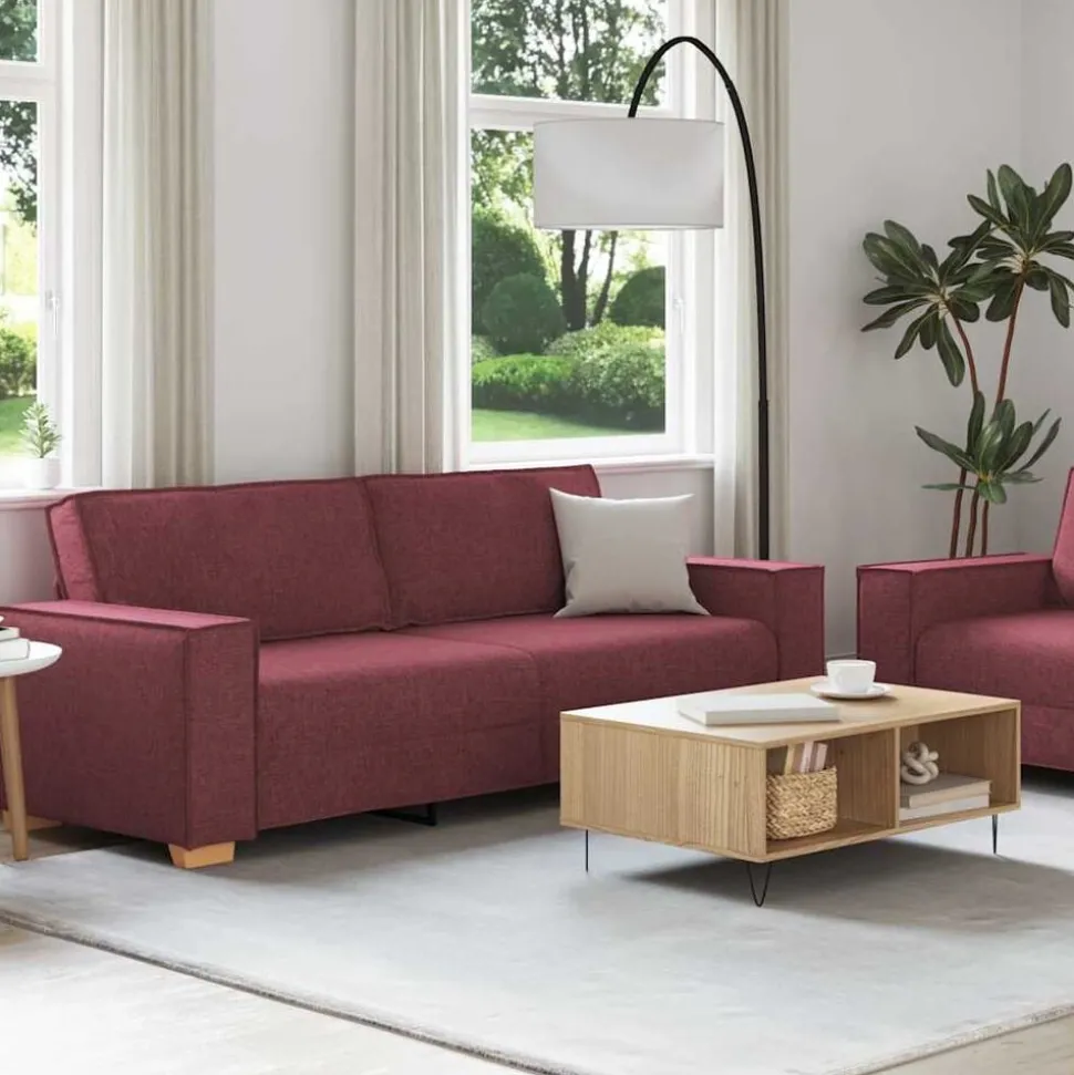 vidaXL 2-delige Loungeset met kussens stof wijnrood
