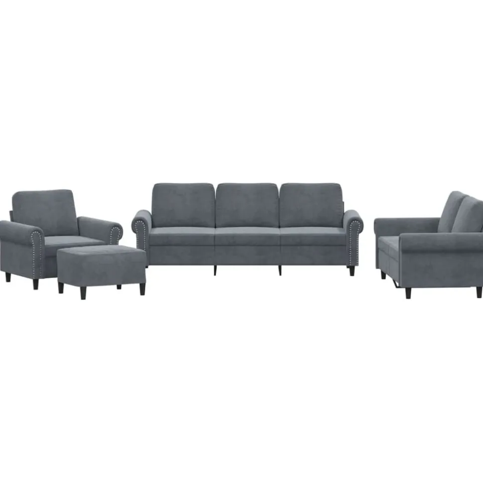 vidaXL 4-delige Loungeset met kussens fluweel donkergrijs