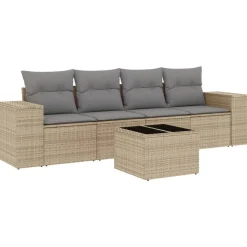 vidaXL 5-delige Loungeset met kussens poly rattan beige