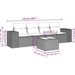 vidaXL 5-delige Loungeset met kussens poly rattan beige