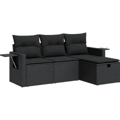 vidaXL 4-delige Loungeset met kussens poly rattan zwart