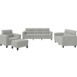 vidaXL 4-delige Loungeset met kussens microvezelstof lichtgrijs