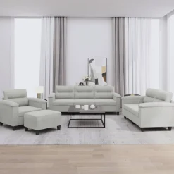 vidaXL 4-delige Loungeset met kussens microvezelstof lichtgrijs