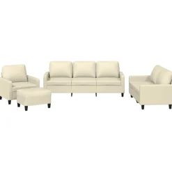 vidaXL 4-delige Loungeset met kussens kunstleer crème