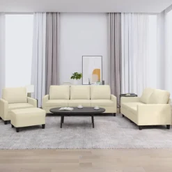 vidaXL 4-delige Loungeset met kussens kunstleer crème