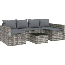 vidaXL 2-delige Loungeset met kussens poly rattan grijs