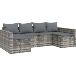 vidaXL 2-delige Loungeset met kussens poly rattan grijs