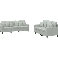 vidaXL 2-delige Loungeset met kussens fluweel lichtgrijs