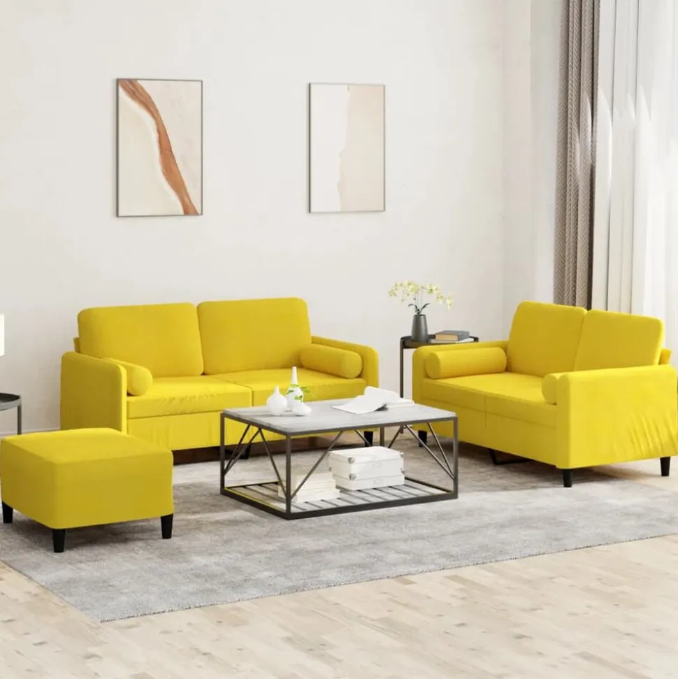 vidaXL 3-delige Loungeset met kussens fluweel geel