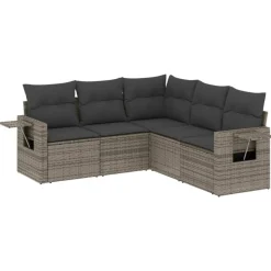 vidaXL 5-delige Loungeset met kussens poly rattan grijs