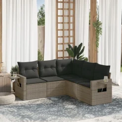 vidaXL 5-delige Loungeset met kussens poly rattan grijs