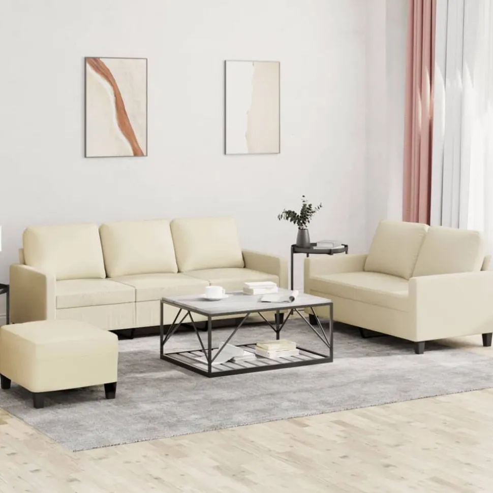 vidaXL 3-delige Loungeset met kussens kunstleer crème