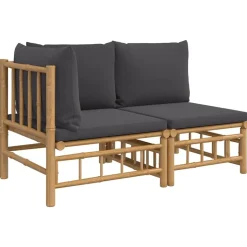 vidaXL 2-delige Loungeset met kussens bamboe donkergrijs