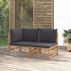 vidaXL 2-delige Loungeset met kussens bamboe donkergrijs
