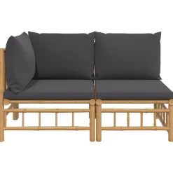 vidaXL 2-delige Loungeset met kussens bamboe donkergrijs