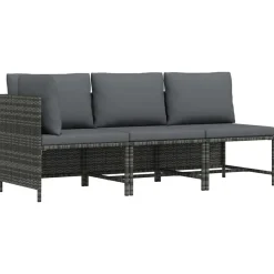 vidaXL 3-delige Loungeset met kussens poly rattan grijs