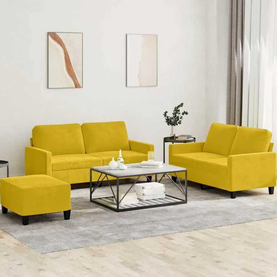 vidaXL 3-delige Loungeset met kussens fluweel geel