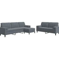 vidaXL 3-delige Loungeset met kussens en bolsters fluweel donkergrijs