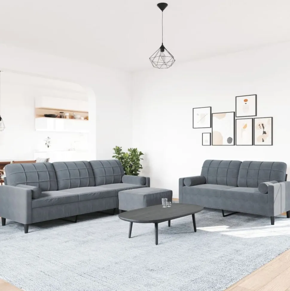 vidaXL 3-delige Loungeset met kussens en bolsters fluweel donkergrijs