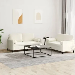 vidaXL 2-delige Loungeset met kussens fluweel crèmekleurig