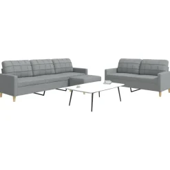 vidaXL 3-delige Loungeset met voetenbank stof lichtgrijs