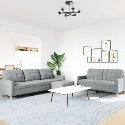 vidaXL 3-delige Loungeset met voetenbank stof lichtgrijs