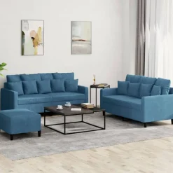 vidaXL 3-delige Loungeset met kussens fluweel blauw