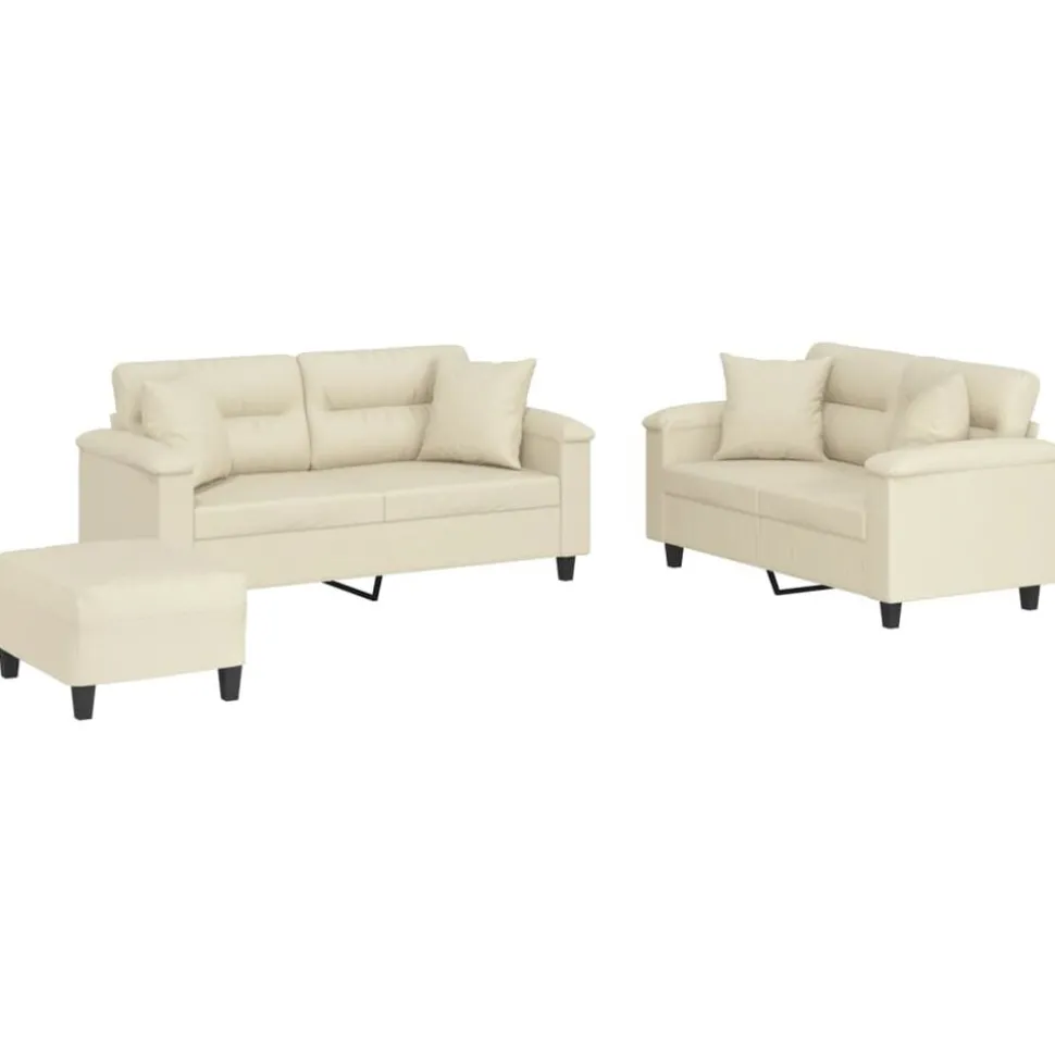 vidaXL 3-delige Loungeset met kussens kunstleer crèmekleurig
