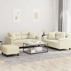 vidaXL 3-delige Loungeset met kussens kunstleer crèmekleurig