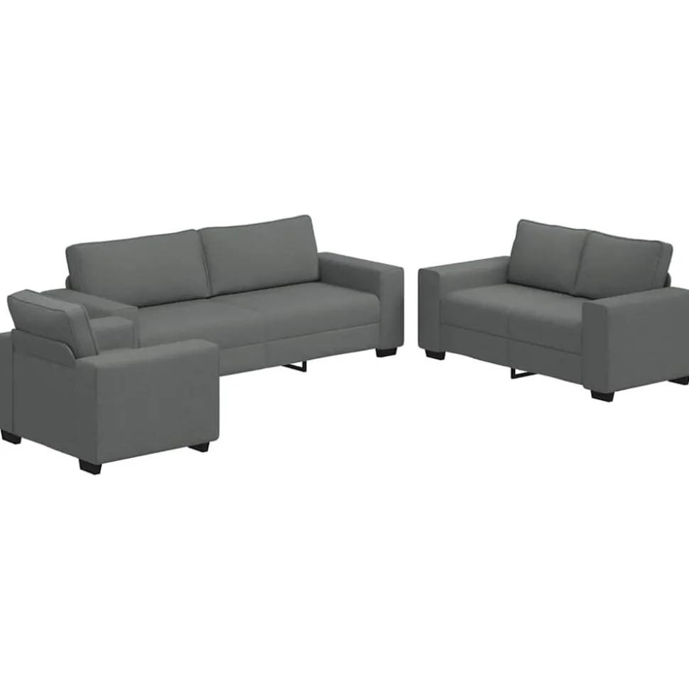 vidaXL 3-delige Loungeset met kussens stof donkergrijs
