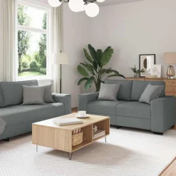 vidaXL 3-delige Loungeset met kussens stof donkergrijs