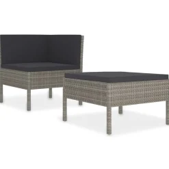 vidaXL 2-delige Loungeset met kussens poly rattan grijs