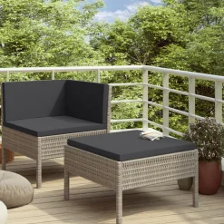vidaXL 2-delige Loungeset met kussens poly rattan grijs