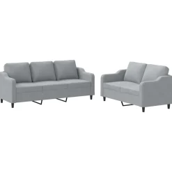 vidaXL 2-delige Loungeset met kussens stof lichtgrijs