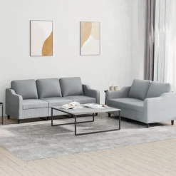 vidaXL 2-delige Loungeset met kussens stof lichtgrijs