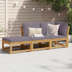 vidaXL 3-delige Loungeset met kussens massief acaciahout