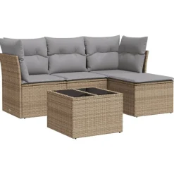 vidaXL 5-delige Loungeset met kussens poly rattan beige