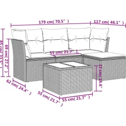 vidaXL 5-delige Loungeset met kussens poly rattan beige