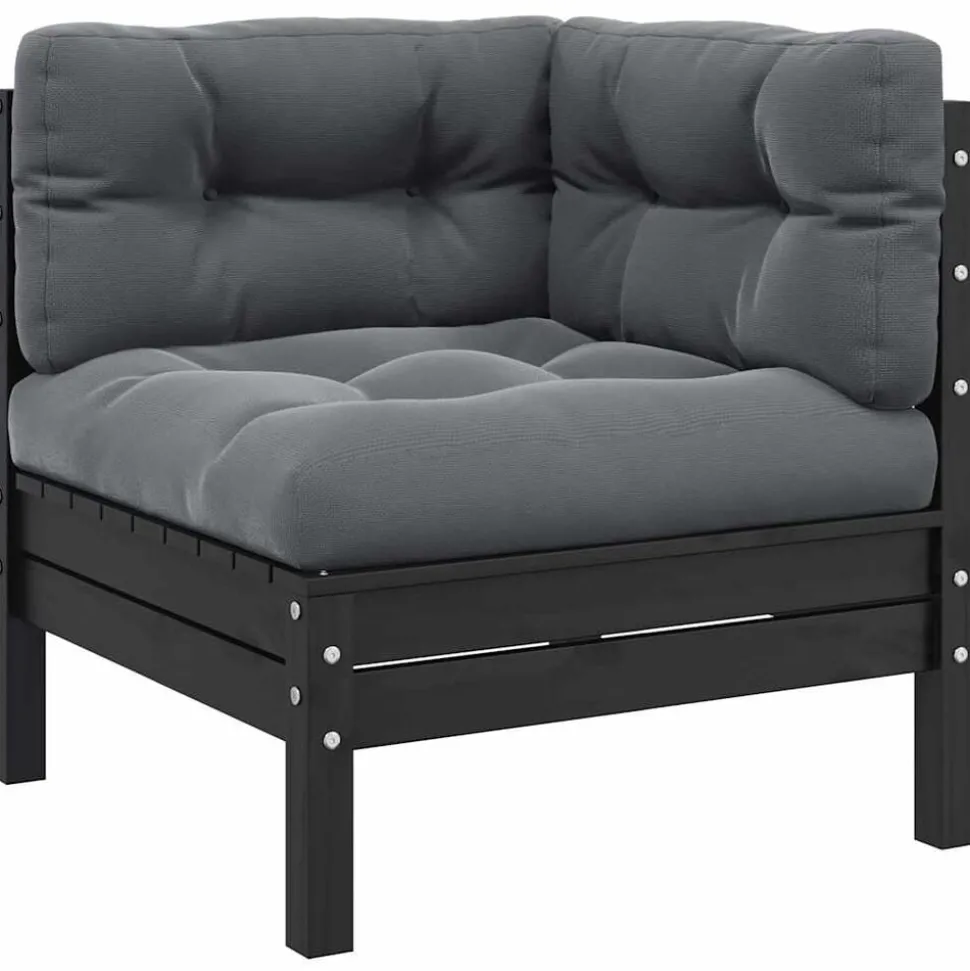 vidaXL 3-delige Loungeset met kussens massief grenenhout zwart