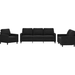 vidaXL 3-delige Loungeset met kussens fluweel zwart