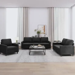 vidaXL 3-delige Loungeset met kussens fluweel zwart