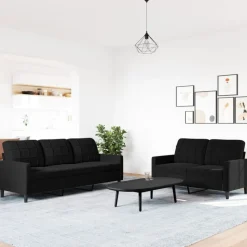 vidaXL 2-delige Loungeset met kussens fluweel zwart
