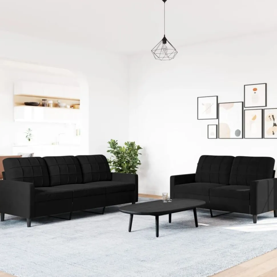 vidaXL 2-delige Loungeset met kussens fluweel zwart