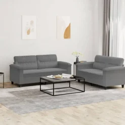 vidaXL 2-delige Loungeset met kussens microvezelstof donkergrijs