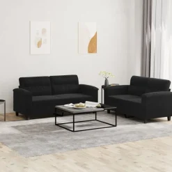 vidaXL 2-delige Loungeset met kussens microvezelstof zwart