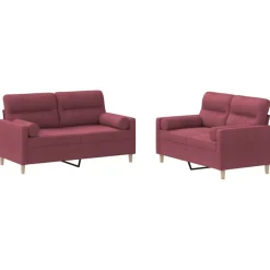 vidaXL 2-delige Loungeset met kussens stof wijnrood
