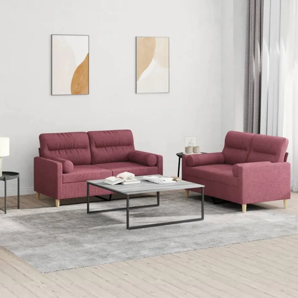 vidaXL 2-delige Loungeset met kussens stof wijnrood