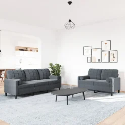 vidaXL 2-delige Loungeset met kussens en bolsters fluweel donkergrijs