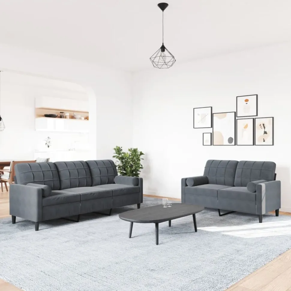 vidaXL 2-delige Loungeset met kussens en bolsters fluweel donkergrijs