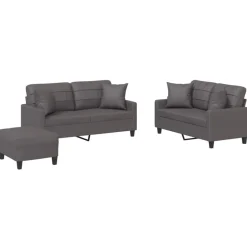 vidaXL 3-delige Loungeset met kussens kunstleer grijs